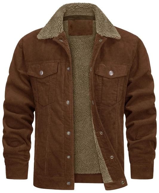 Lined Corduroy Jacket with Sherpa Collar for Men - Harren Cole