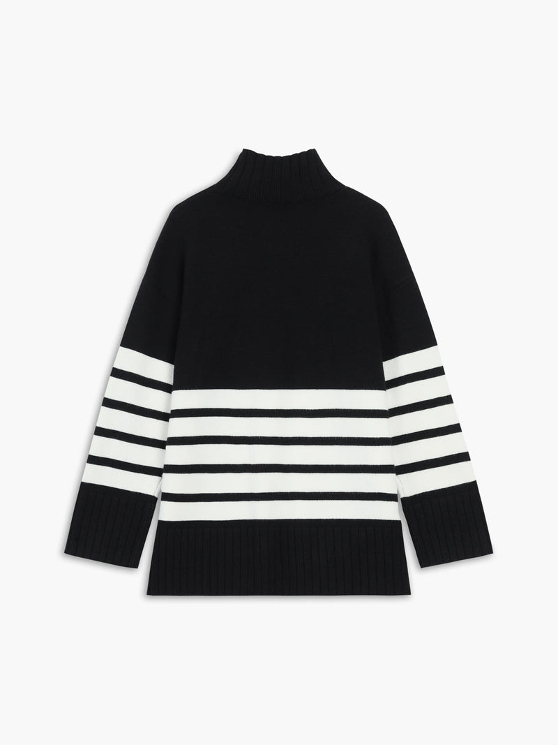 Miss Paris Mock Neck gestreifter Pullover