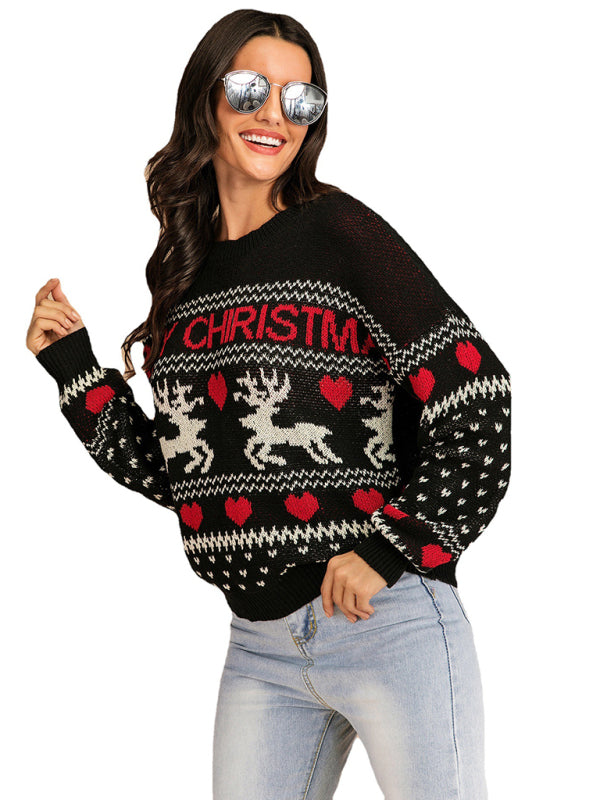 Rentier Jacquard Strick Weihnachts Pullover