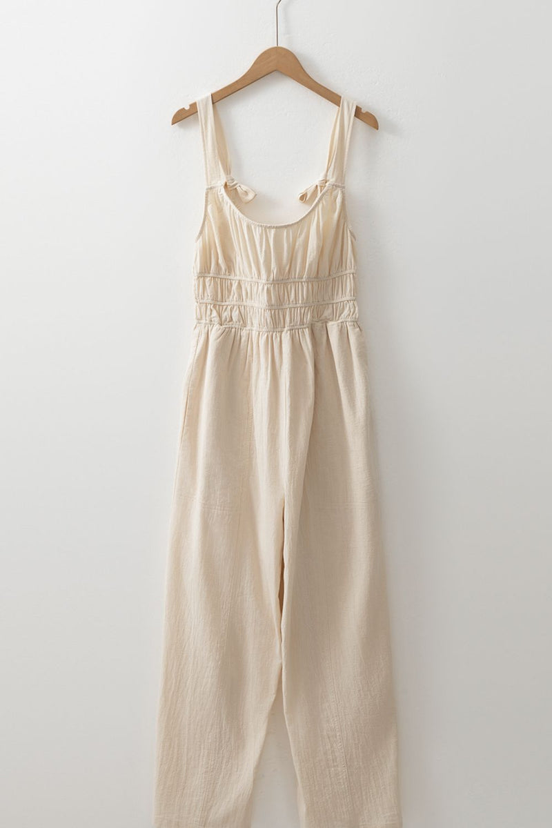 Ärmelloser Jumpsuit mit gerafftem Oberteil und weitem Bein für Damen - Livezo