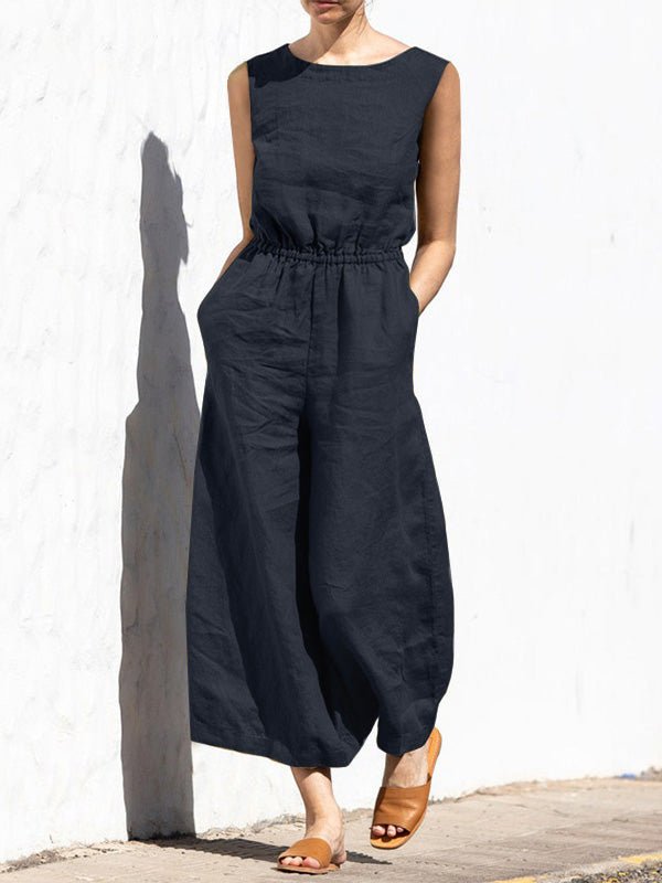 Ärmelloser Jumpsuit mit weitem Bein und hoher Taille - Livezo