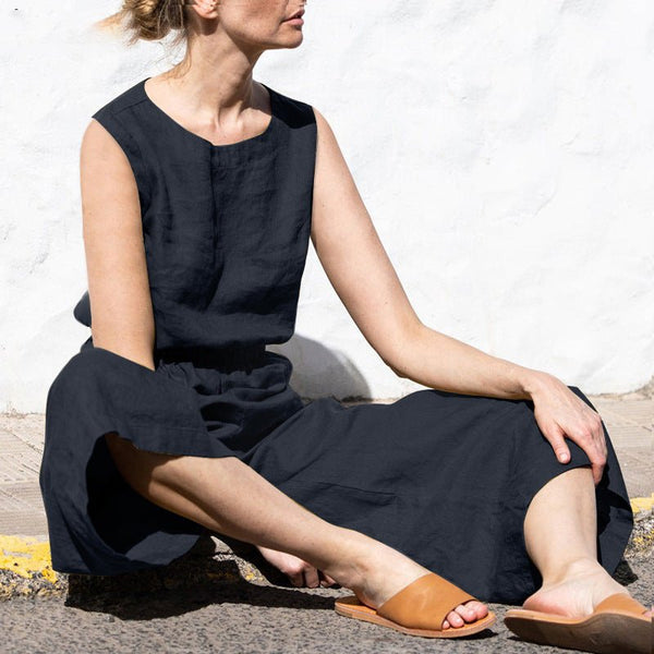 Ärmelloser Jumpsuit mit weitem Bein und hoher Taille - Livezo