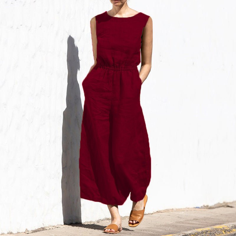 Ärmelloser Jumpsuit mit weitem Bein und hoher Taille - Livezo