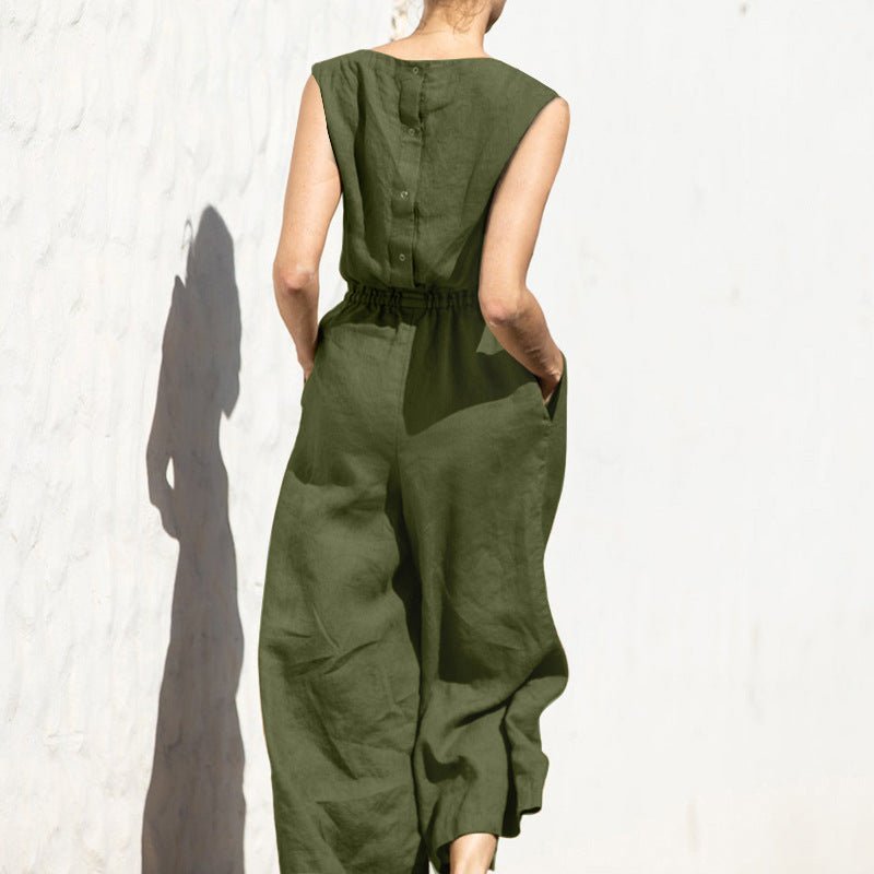 Ärmelloser Jumpsuit mit weitem Bein und hoher Taille - Livezo