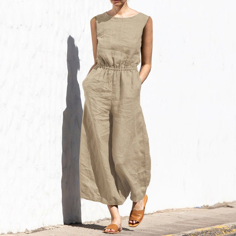 Ärmelloser Jumpsuit mit weitem Bein und hoher Taille - Livezo