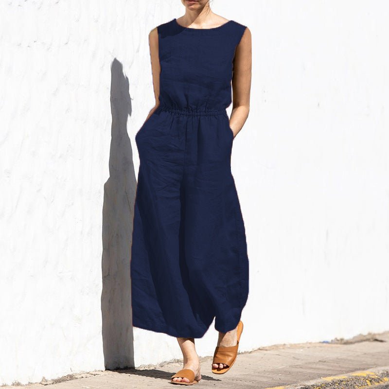 Ärmelloser Jumpsuit mit weitem Bein und hoher Taille - Livezo