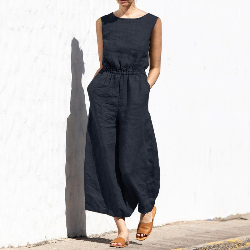 Ärmelloser Jumpsuit mit weitem Bein und hoher Taille - Livezo