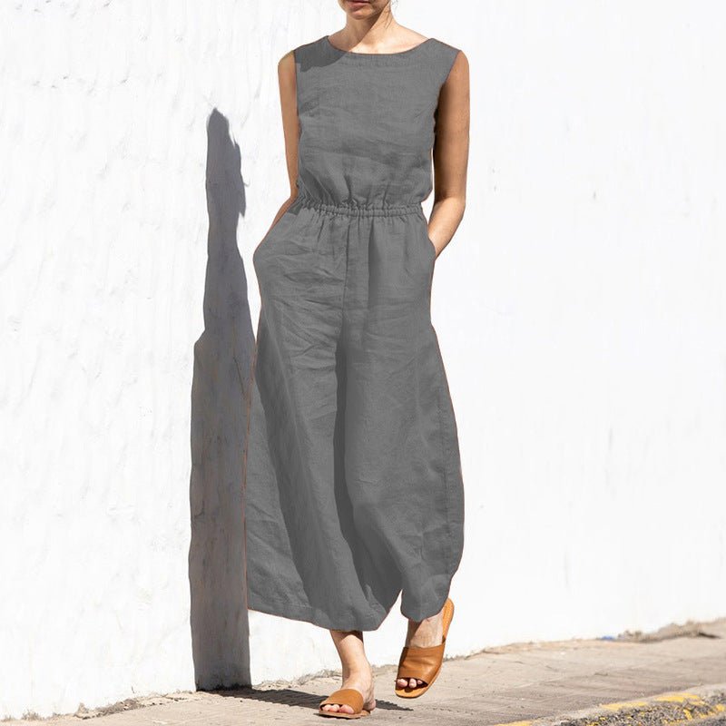 Ärmelloser Jumpsuit mit weitem Bein und hoher Taille - Livezo
