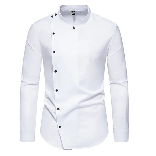 Asymmetrical Mandarin Collar Shirt - Harren Cole