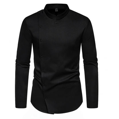 Asymmetrical Mandarin Collar Shirt - Harren Cole
