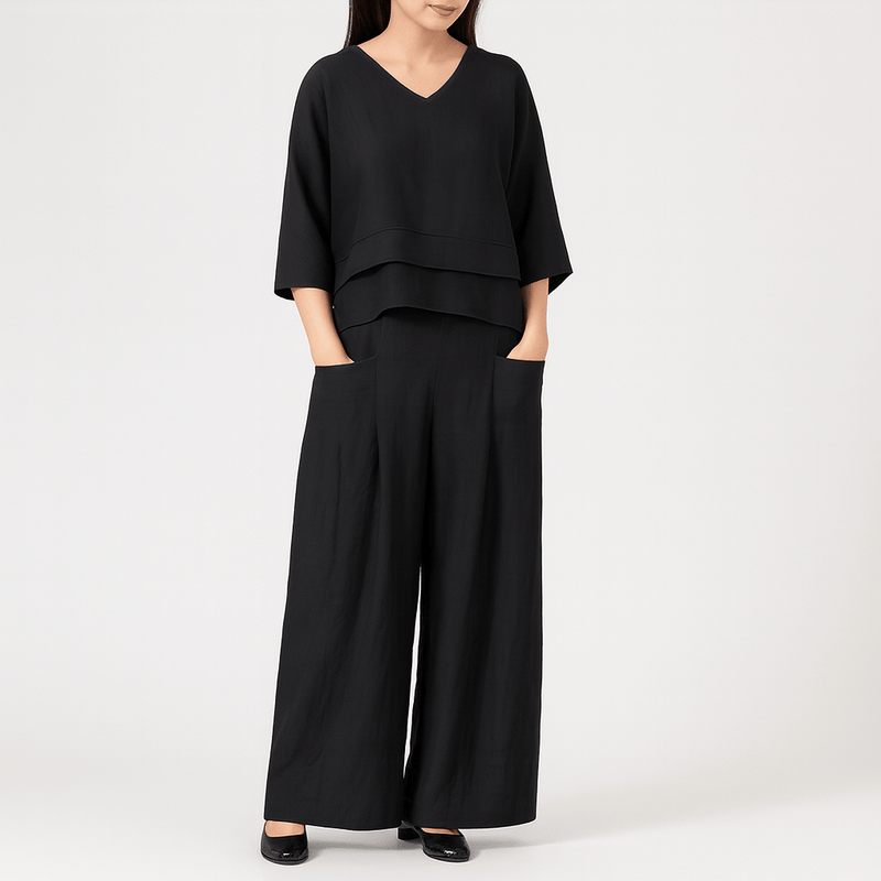 Baumwoll - Leinen Kurzarm Zweiteiler für Damen - Livezo