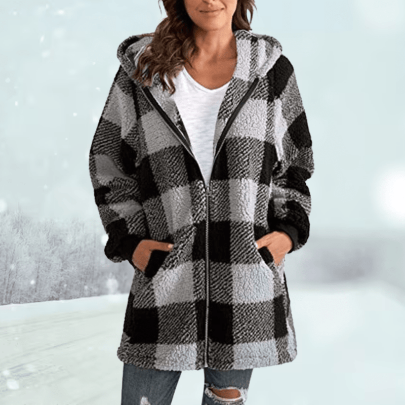 Beate - Gemütliche karierte Winterjacke mit Kapuze - Livezo