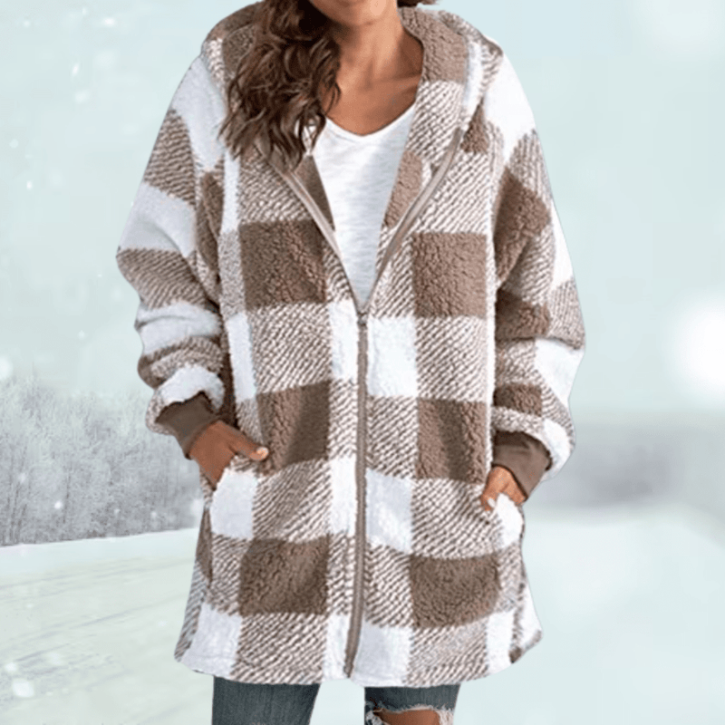 Beate - Gemütliche karierte Winterjacke mit Kapuze - Livezo