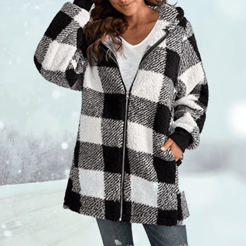 Beate - Gemütliche karierte Winterjacke mit Kapuze - Livezo