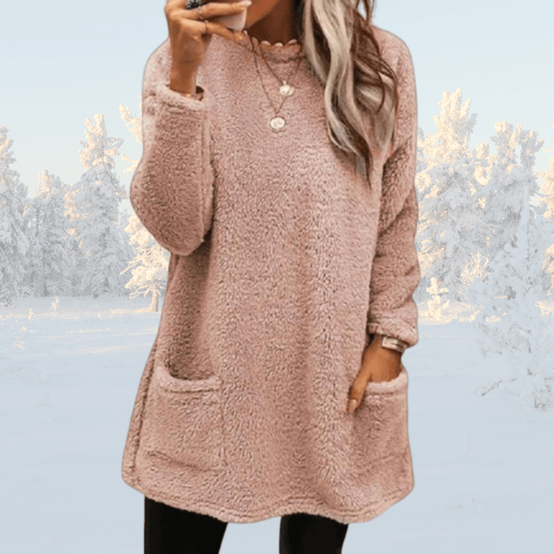 Beate - Warmer langer Pullover mit Sherpa - Fleece für Damen - Livezo