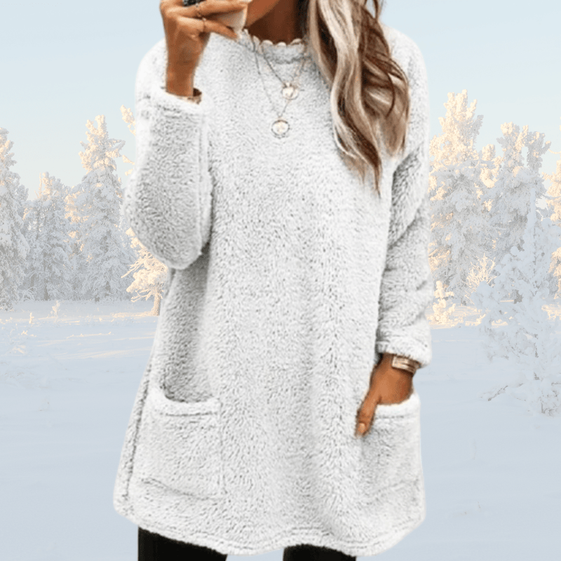 Beate - Warmer langer Pullover mit Sherpa - Fleece für Damen - Livezo