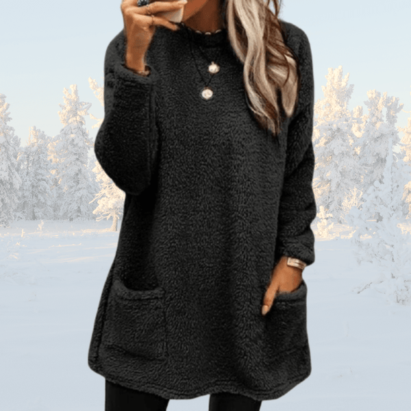 Beate - Warmer langer Pullover mit Sherpa - Fleece für Damen - Livezo