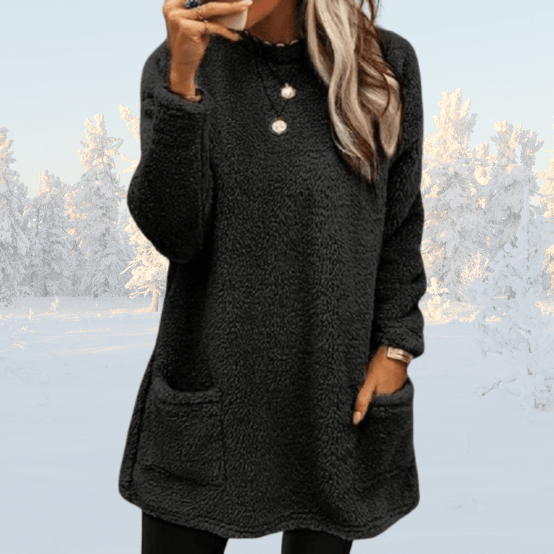 Beate - Warmer langer Pullover mit Sherpa - Fleece für Damen - Livezo