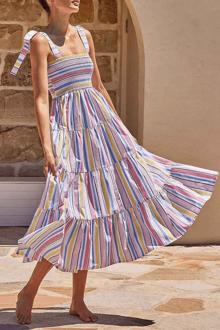 Bedrucktes Trägerkleid mit Patchwork im urbanen Stil - Livezo