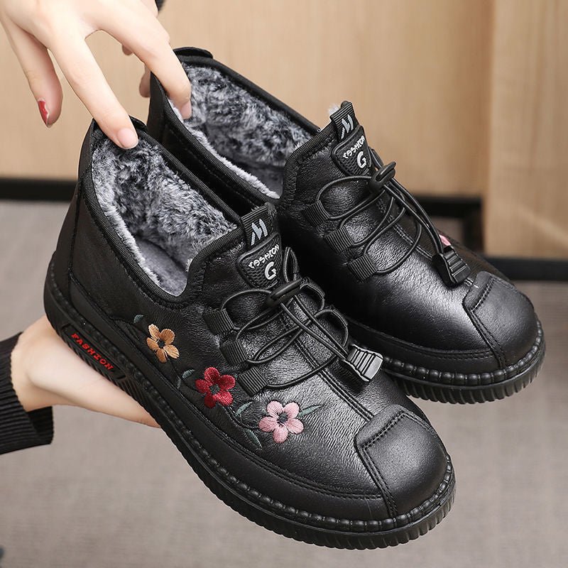 Bequeme Fleece - gefütterte Wasserdichte Schuhe mit Blumenstickerei - Livezo