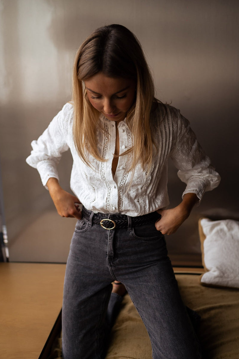 Besticktes Hemd mit Knopfleiste im lässig - schicken Stil - Livezo