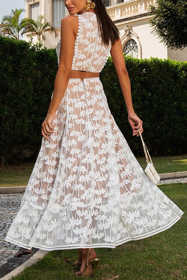 Besticktes Spitzen - Crop - Top mit Kokospalmenmuster - Livezo