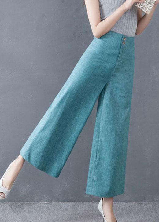 Blaue High - Waist - Hose mit weitem Bein und Knopfdetail für den Herbst - Livezo