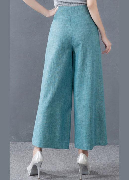 Blaue High - Waist - Hose mit weitem Bein und Knopfdetail für den Herbst - Livezo