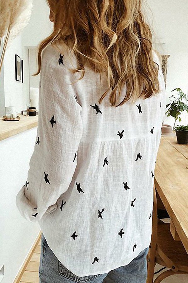 Bluse aus Baumwoll - Leinen mit französischem Landhausmuster - Livezo