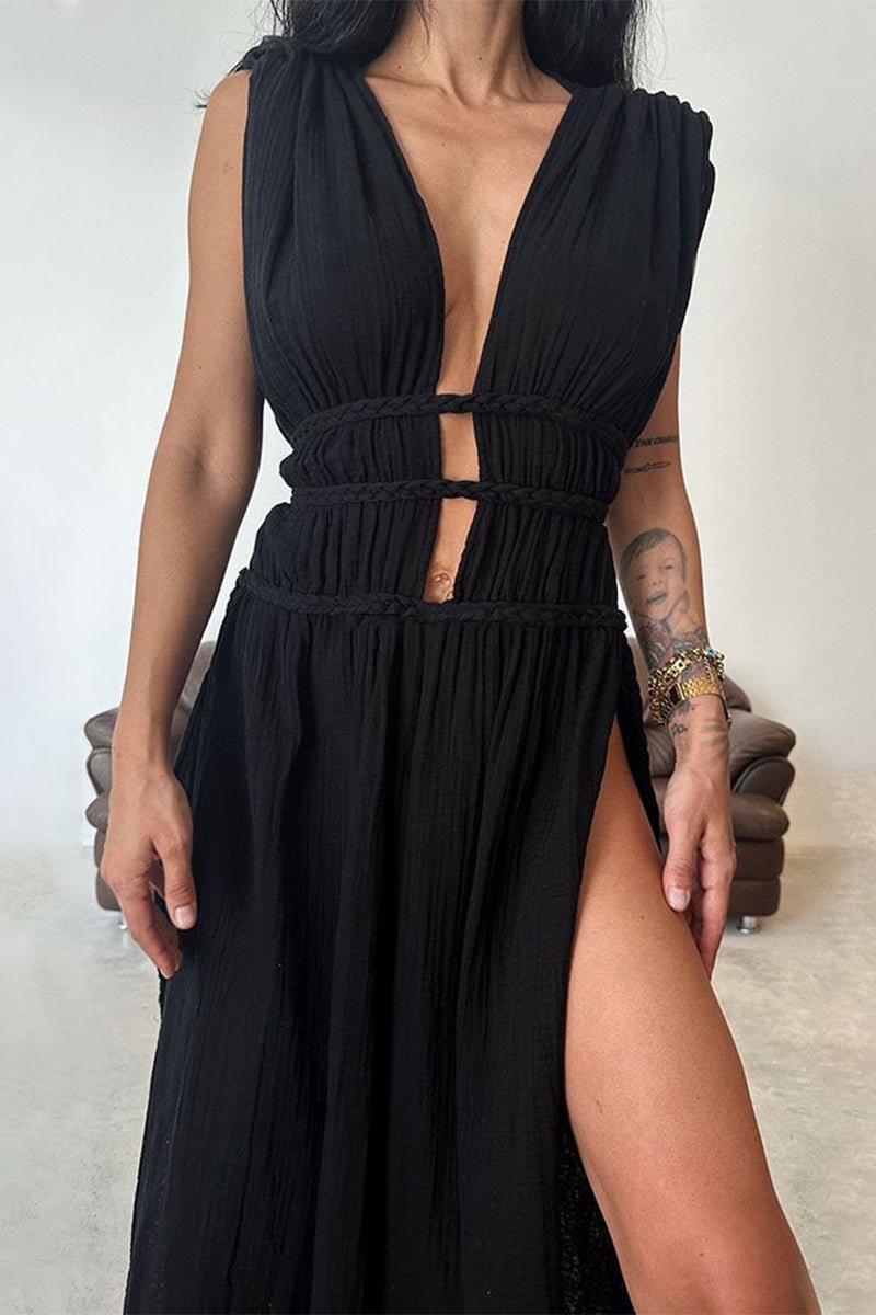 Böhmisches V - Ausschnitt Strandkleid mit Schlitz - Livezo