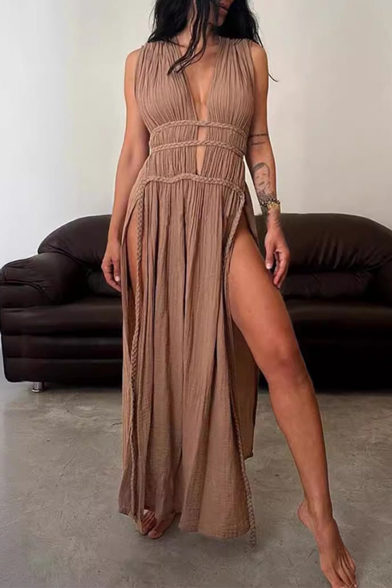 Böhmisches V - Ausschnitt Strandkleid mit Schlitz - Livezo