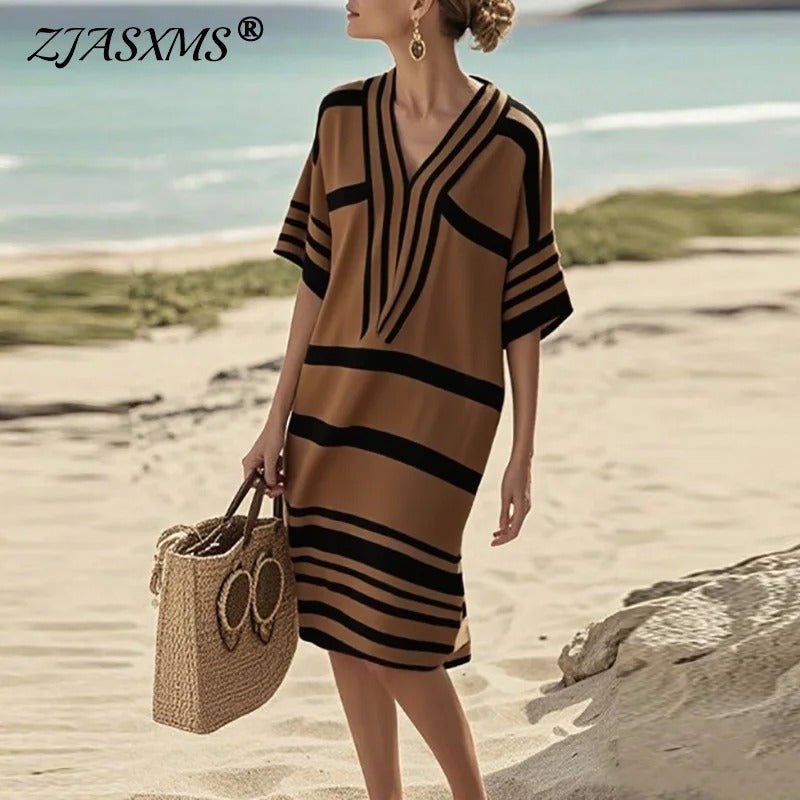 Boho - Kleid mit Vintage - Print & V - Ausschnitt für Damen - Livezo