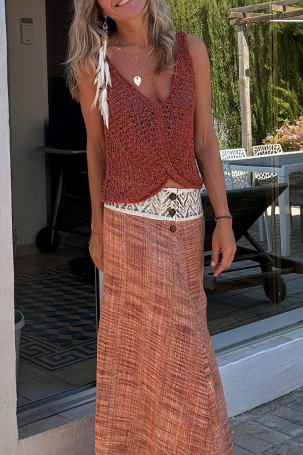 Boho Strick V - Ausschnitt Verdrehter Hohl Ausschnitt Lockeres Tanktop - Livezo