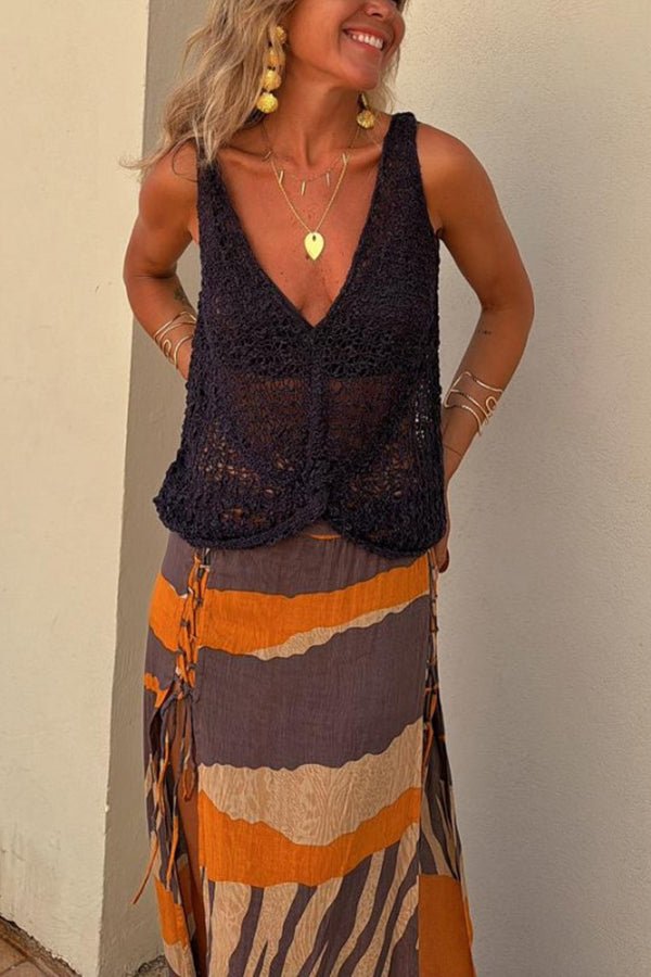 Boho Strick V - Ausschnitt Verdrehter Hohl Ausschnitt Lockeres Tanktop - Livezo