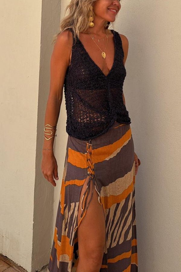 Boho Strick V - Ausschnitt Verdrehter Hohl Ausschnitt Lockeres Tanktop - Livezo