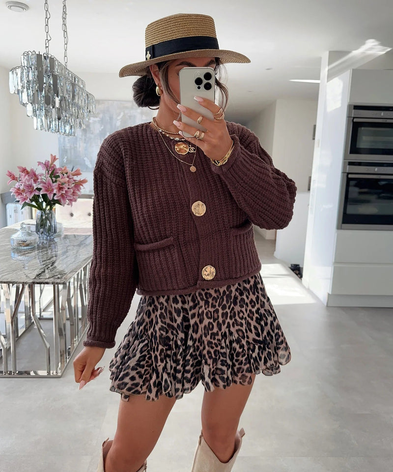 Cozy Chic Damen Strickjacke mit Knöpfen und Taschen - Livezo