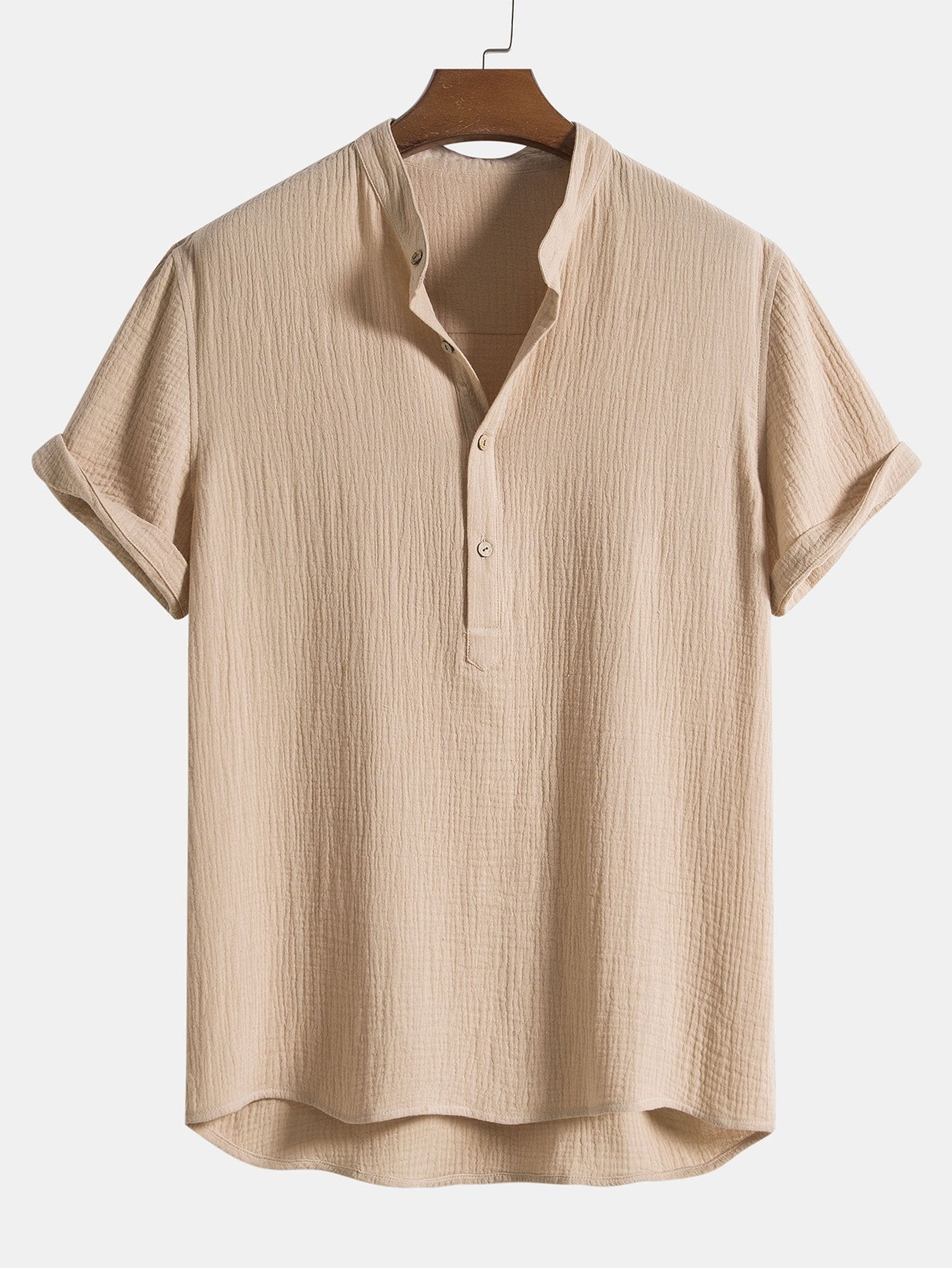 Crumpled Cotton Henley Shirt for Men - Harren Cole