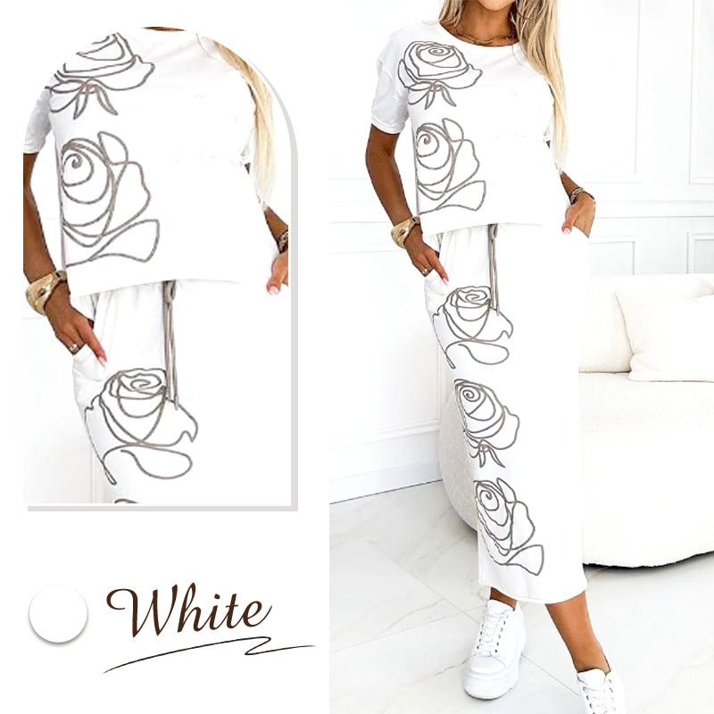 Damen 2 - Teiliges Outfit Basic T-Shirt & Midi - Rock - Livezo