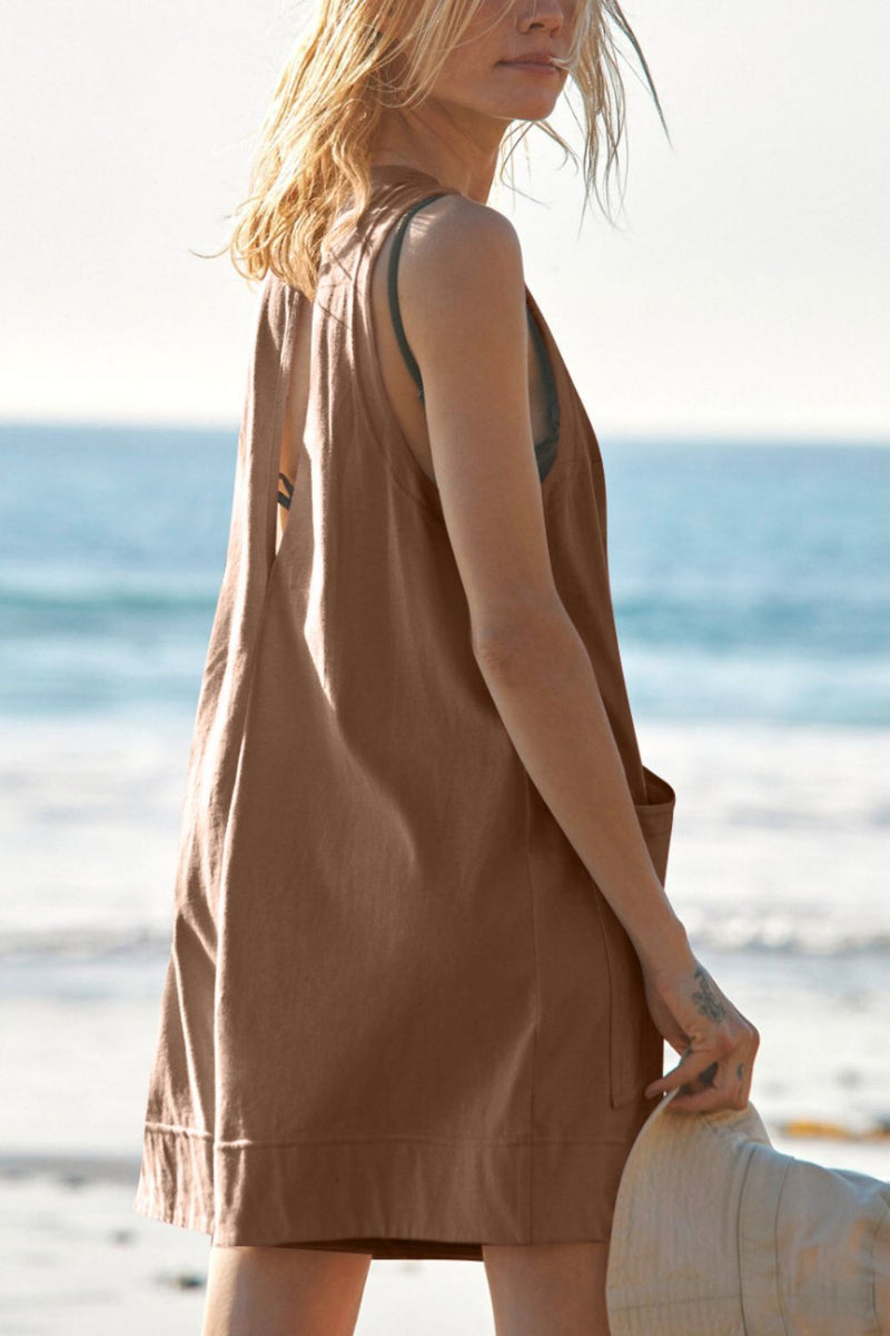 Damen Ärmelloser Rundhalsausschnitt Jumpsuit mit Taschen - Livezo