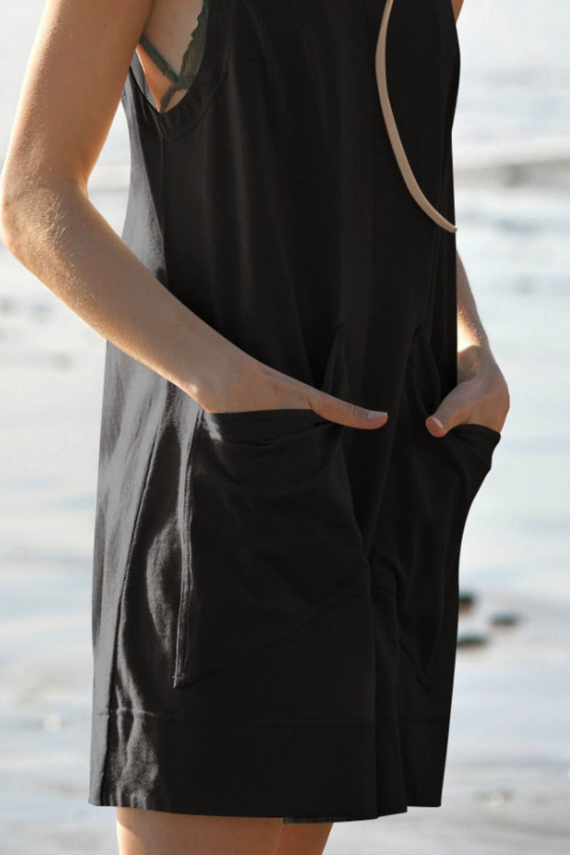 Damen Ärmelloser Rundhalsausschnitt Jumpsuit mit Taschen - Livezo