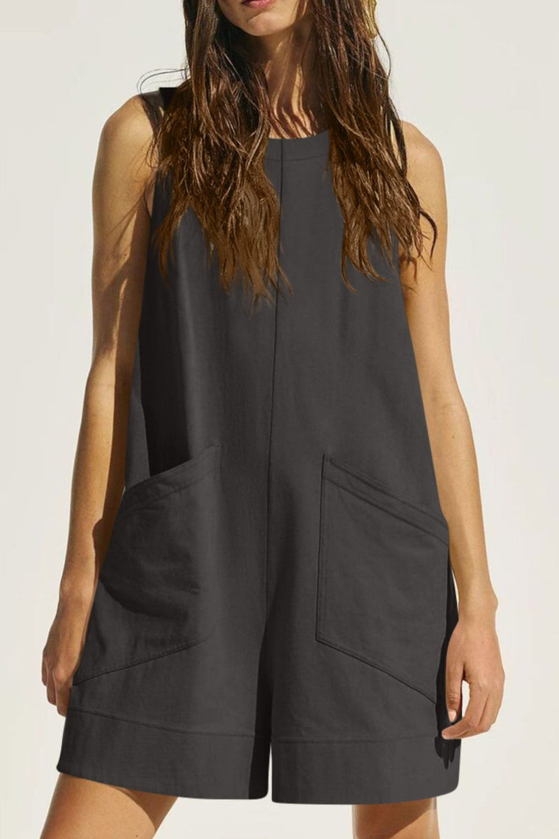 Damen Ärmelloser Rundhalsausschnitt Jumpsuit mit Taschen - Livezo