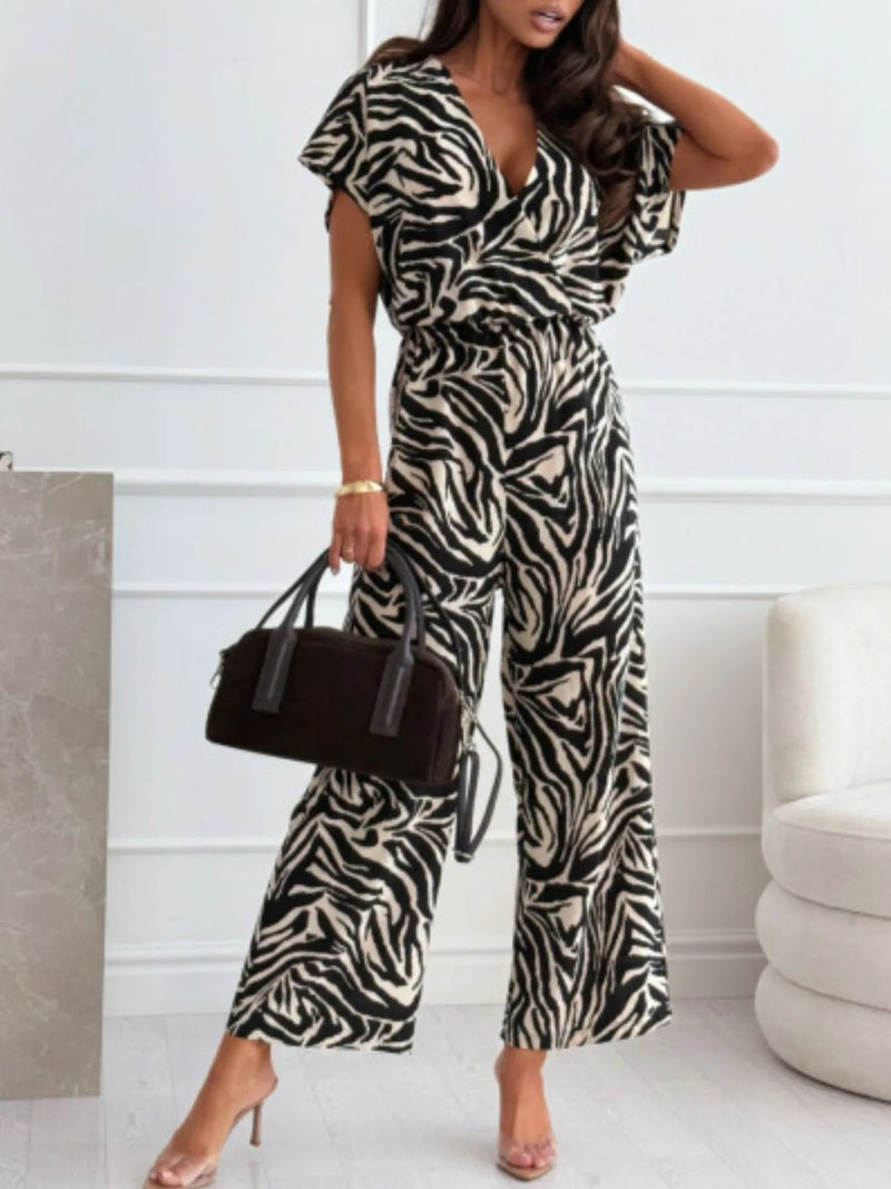 Damen Jumpsuit mit weitem Bein und Animal - Print - Livezo
