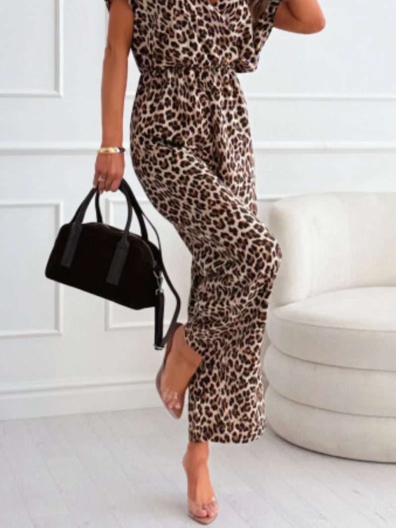 Damen Jumpsuit mit weitem Bein und Animal - Print - Livezo
