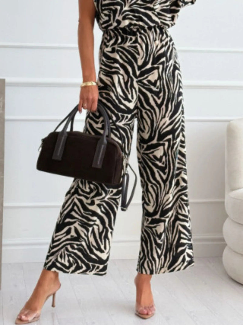 Damen Jumpsuit mit weitem Bein und Animal - Print - Livezo