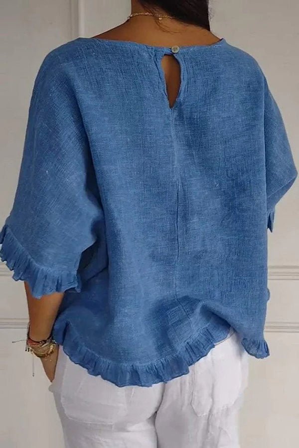 Damen Lässiges Oberteil mit Rüschen und Rundhalsausschnitt - Livezo