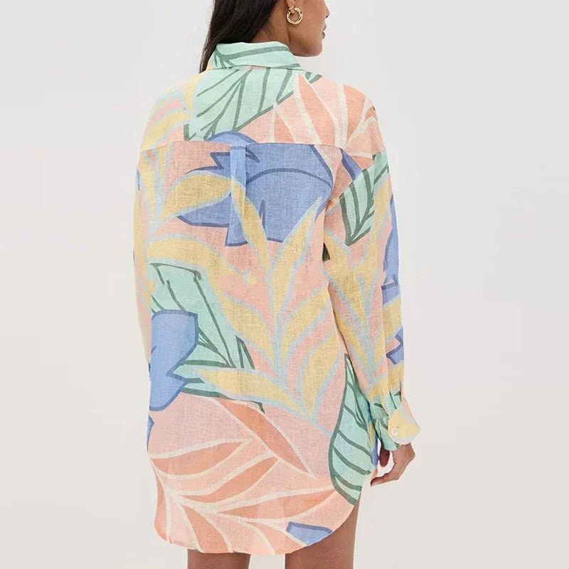 Damen Leinenmischung Bedruckte Bluse und Locker sitzende Shorts mit elastischem Bund Set - Livezo