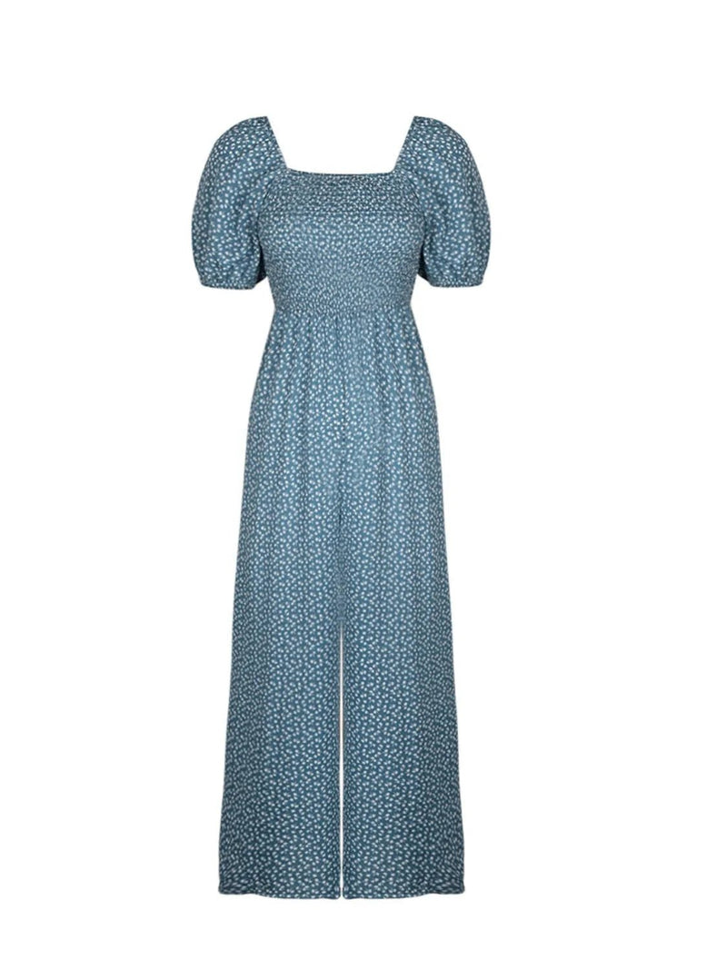 Damen - Overall mit quadratischem Ausschnitt, Puffärmeln und Printmuster - Livezo