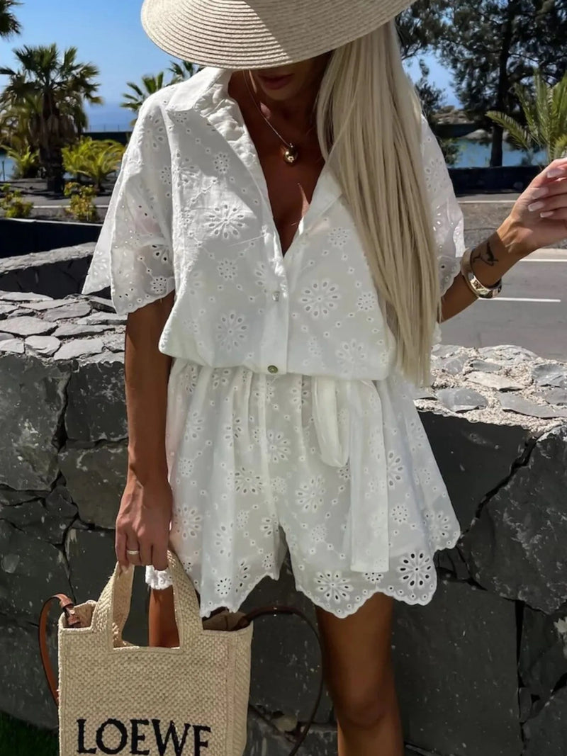 Damen Sommeroverall mit Lochspitze und Knopfleiste - Livezo