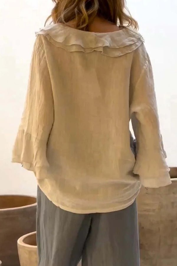 Damen V - Ausschnitt Locker geschnittene Bluse mit Rüschen - Livezo