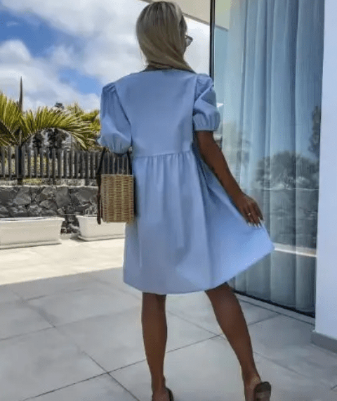 Damenkleid mit Puffärmeln und Schleifendetail - Livezo